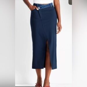 Future Collective Elegant Contrasting Denim Pencil Skirt Oversized S